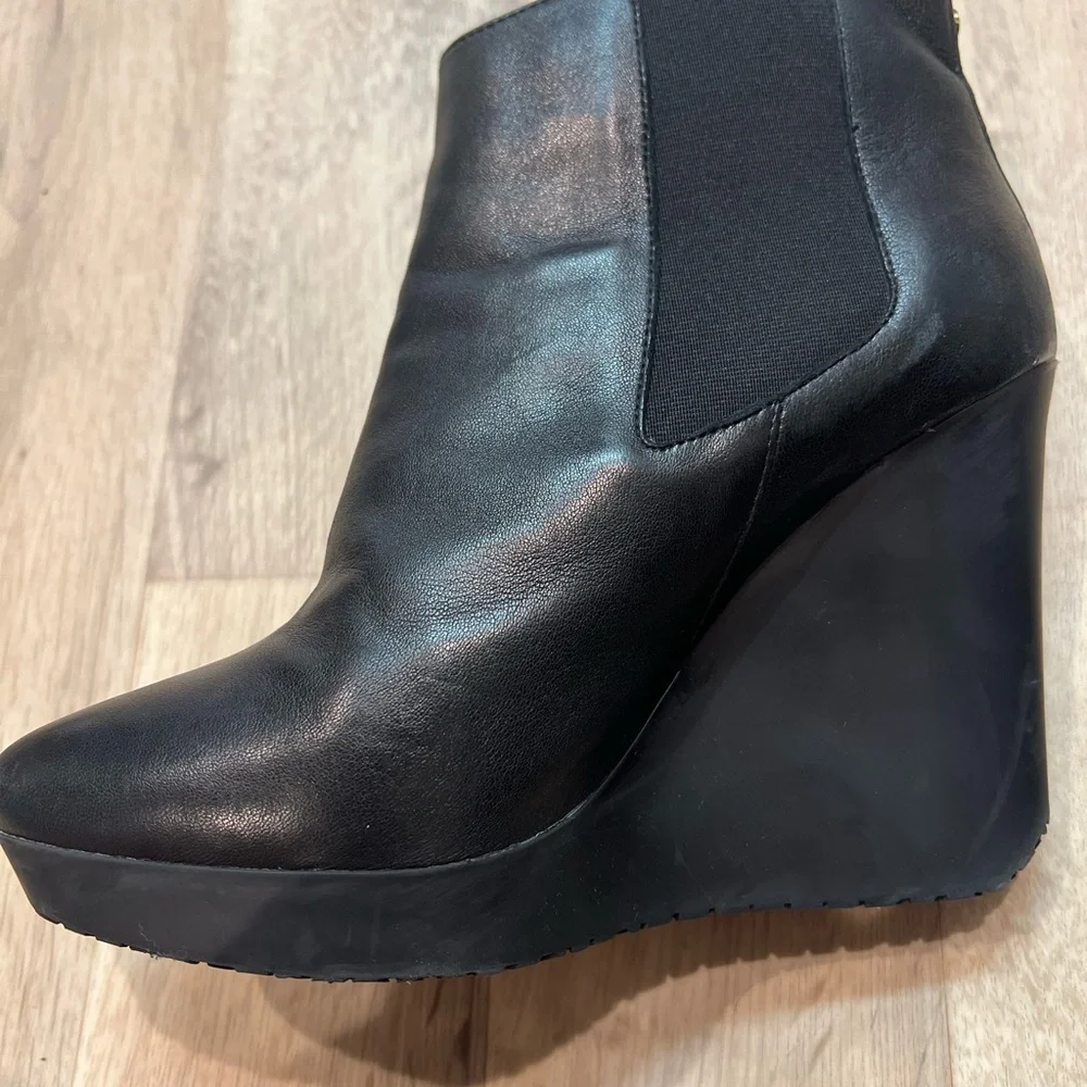 Jimmy Choo Black Leather Platform Wedge Ankle Boots EU 40.5 US 10.5